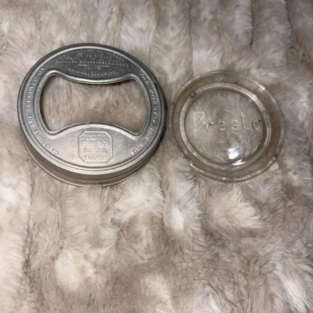 Vintage Bow Tie PRESTO Aluminum Regular Mouth Lid w/ Glass PRESTO Insert